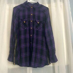 True Religion Snap Georgia Flannel Shirt Golden Hardware plaid Women's M